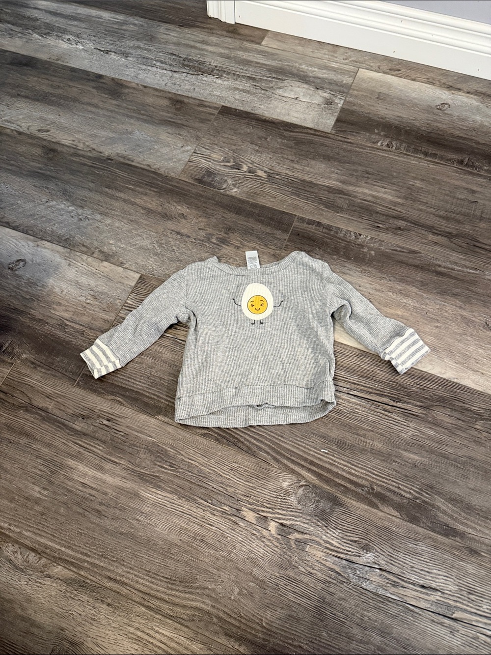The Littlest‎ Gray Kids Long-Sleeve Shirt with Smiley Egg Graphic